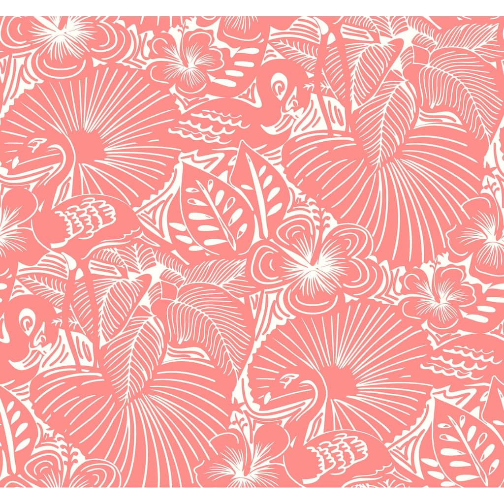 A-Street Prints Idalia Coral Floral Flamingo Wallpaper