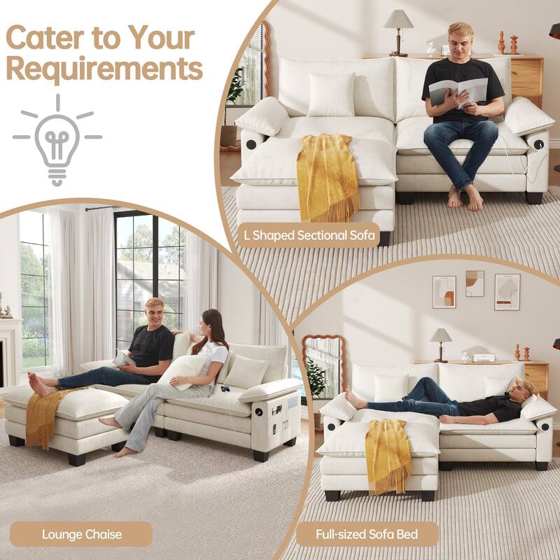 Modular Sectional Sofa, Comfy Cloud Couch Sectional Sofa with Ottoman, Deep Seat Sofa Sleeper for Living Room
