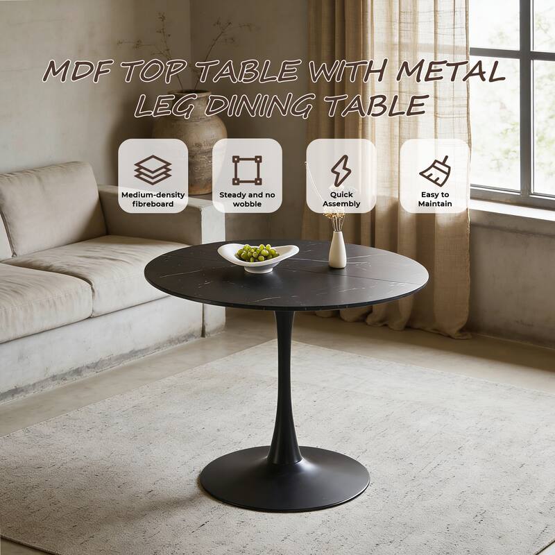 42.1"Tulip Table, Mid-Century Dining Table For 4-6 People - Round MDF Table Top (The Tabletop Consists Of Two Panels)