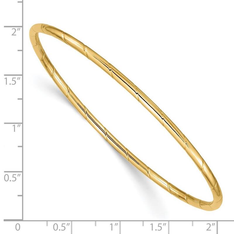 Curata 14k Yellow Gold 8" 2.5mm Wide Grooved Slip-on Bangle Bracelet
