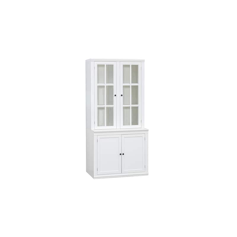 75.25"Tall Display Cabinet with Tempered Glass Double Doors, Traditional Style China Cabinet for Living Room, Kitchen, Home