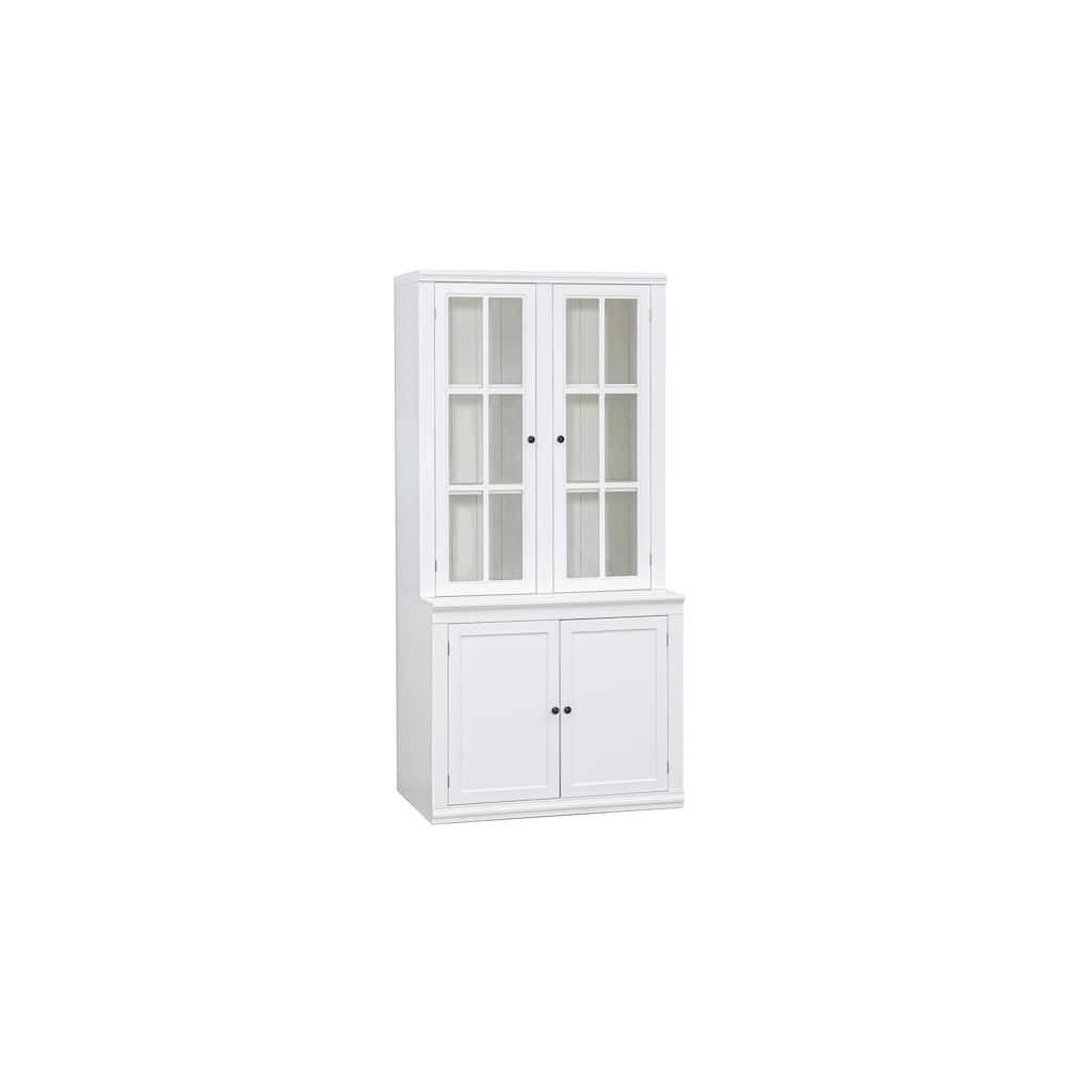 75.25"Tall Display Cabinet with Tempered Glass Double Doors, Traditional Style China Cabinet for Living Room, Kitchen, Home