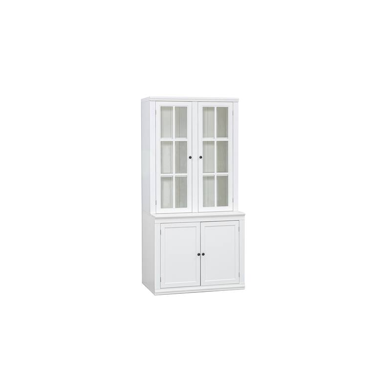 75.25'' Tall Display Cabinet with Double Glass Doors, Traditional Wooden Hutch Cabinet Collectibles Toy Organizers Rack - White