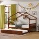 preview thumbnail 11 of 42, Full Size Wooden House Bed Platform Bed with Twin Size Trundle and Solid Construction Walnut