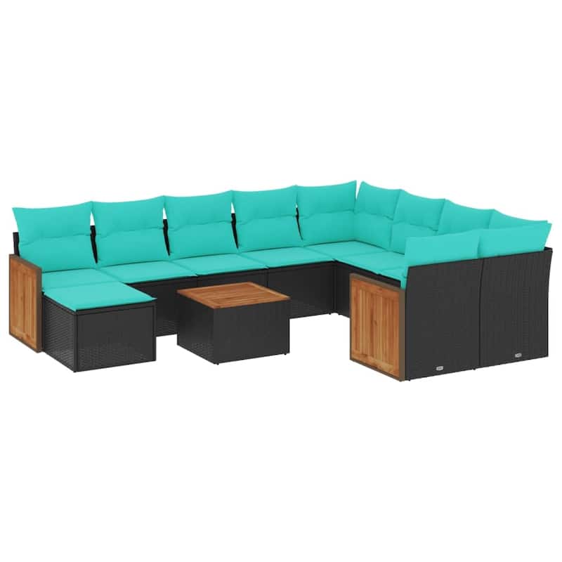vidaXL 11 Piece Patio Sofa Set with Cushions Black Poly Rattan - 24.4x27.2x24.4