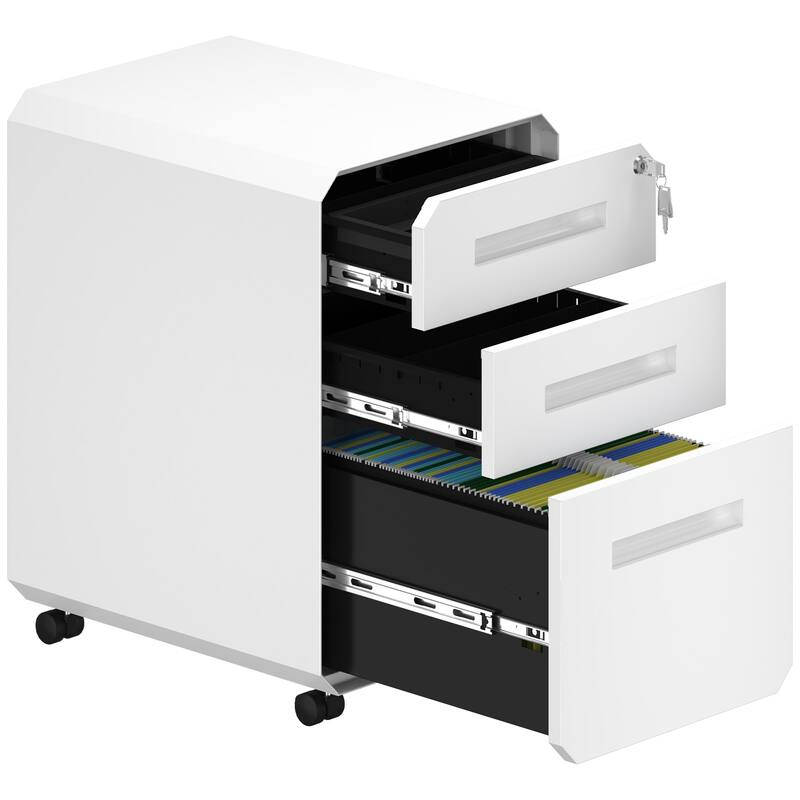 Modern Polygon 3-Drawer Wheeled Steel File Cabinet