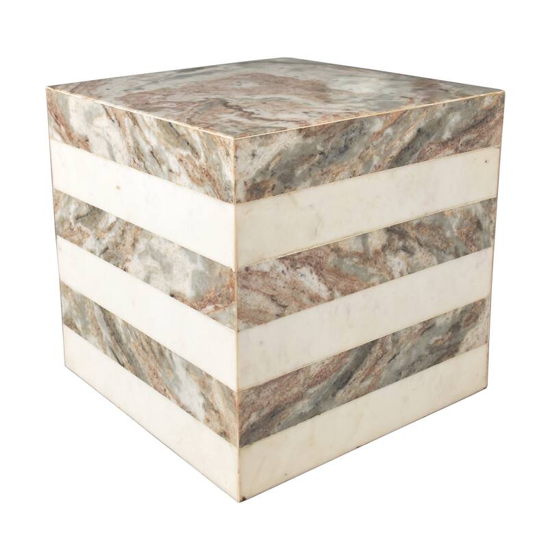 Evelyn 15" Contemporary Natural Marble Handmade Cube End Table, Gray/Beige, by JONATHAN Y. - Beige/White/Gray - Marble
