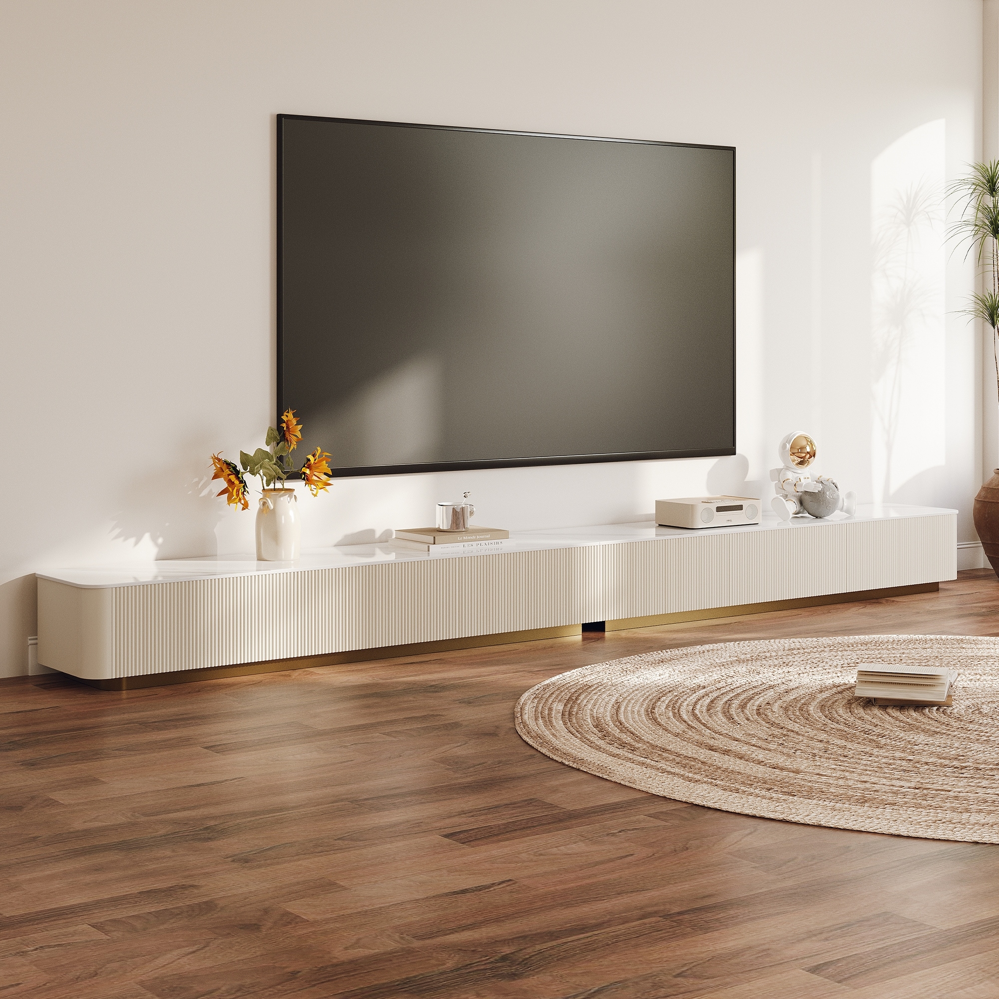 94.5-142" Modern TV Stands, White Glossy Sintered Stoe Table top Media Console with 4-6 Drawers for Option