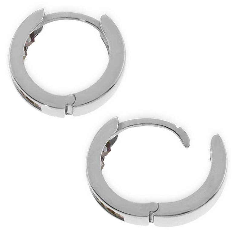 14K Solid Gold Hoop Huggie Gemstone Earrings w/ Natural Amethysts