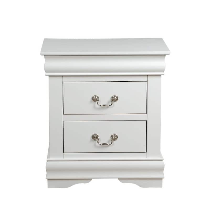 Classic White Finish Wooden Nightstand with 2 Drawers - White