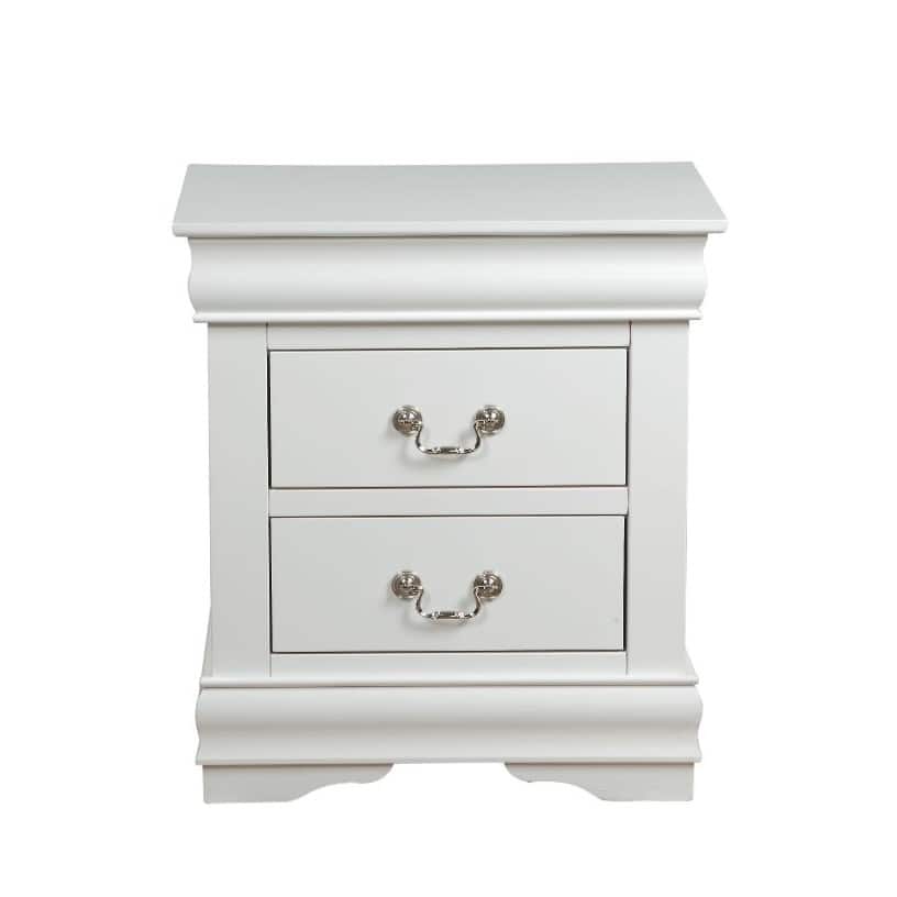 Classic White Finish Wooden Nightstand with 2 Drawers