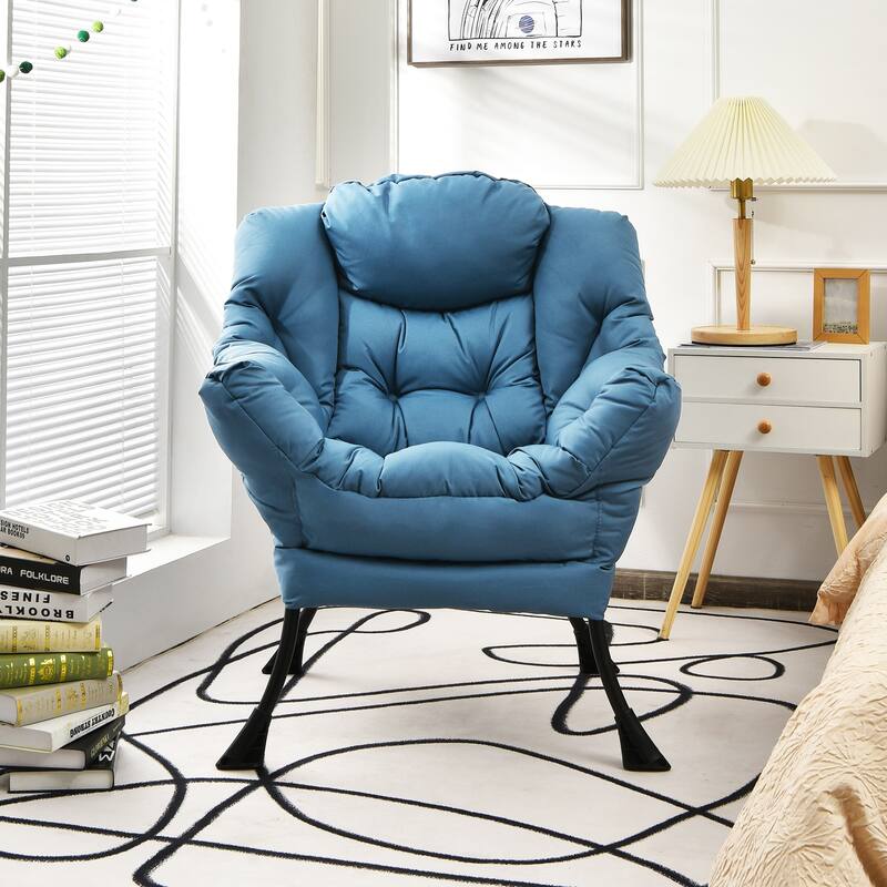 Modern Polyester Fabric Lazy Chair with Side Pocket - 32" x 29.5" x 37.5"