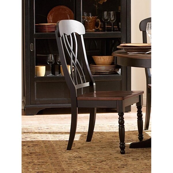 Contemporary Style Wooden Side Chair with X-Back Design, Brown and Black, Set of Two