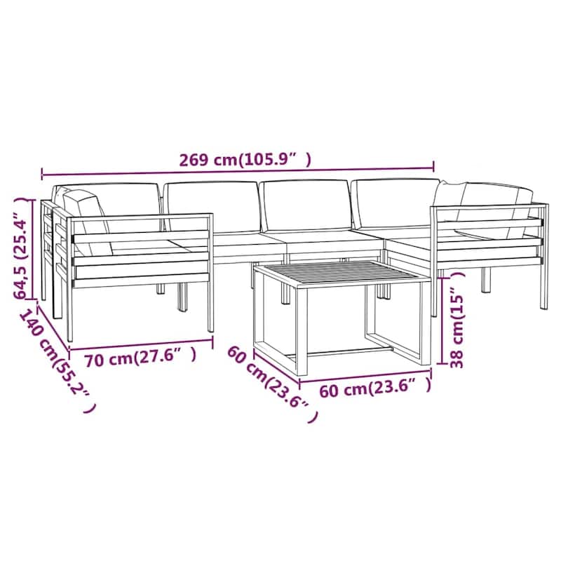 vidaXL Patio Lounge Set Outdoor Sectional Sofa Set Table Aluminum Anthracite - 27.6" x 27.6" x 25.4"