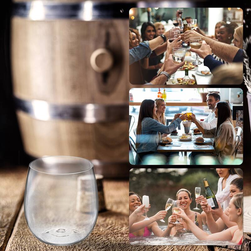Wine Glasses 16oz PET Transparent Glasses Stemless for Wine