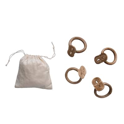 Woven Bamboo Napkin Rings in Linen Drawstring Bag - 2.3"L x 2.3"W x 2.5"H