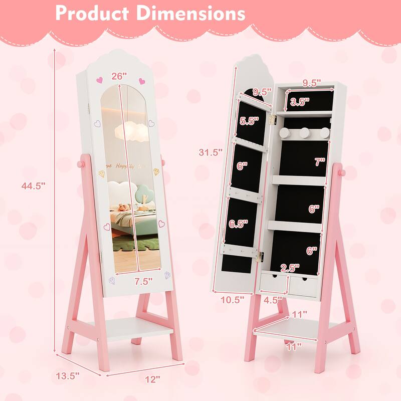 Gymax Kids Vanity Set Princess Makeup Dressing Table & Chair Set w/