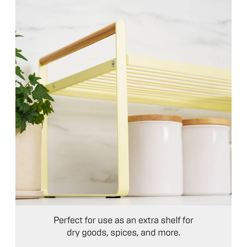 Yamazaki Home Countertop Wire Shelf, Steel and Wood, Holds 11 lbs - L 8.86 x W 23.62 x H 8.66 inches