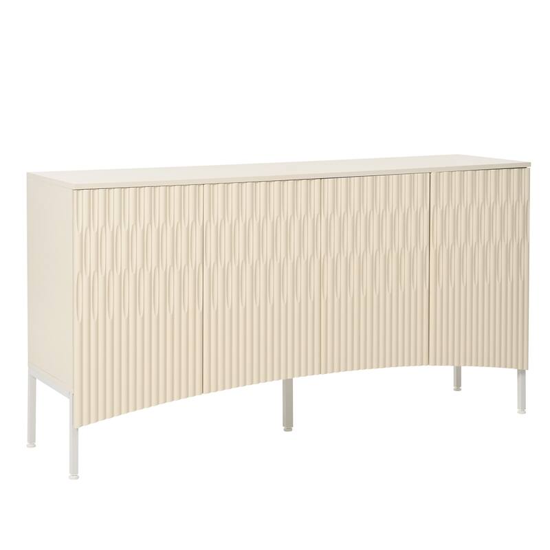 Modern Elegant Sideboard 4-Door Arched Recessed Buffet Cabinet, for Living Room, Entryway and Study, Beige