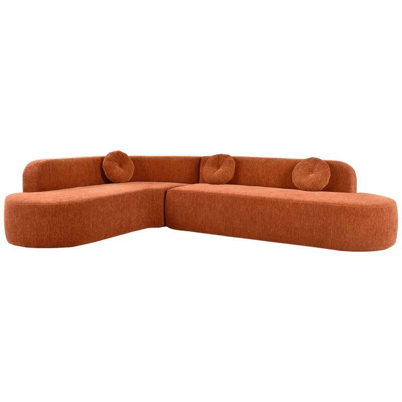 122" Polyester 4-Seat Sectional Sofa with Curved Design & High-Resilience Foam