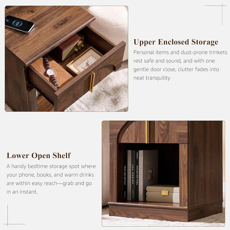 Modern Nightstand Set of 2, Bedside Table with Charging Station