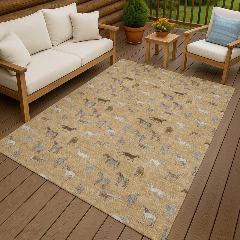 Machine Washable Indoor/ Outdoor Horses Chantille Rug