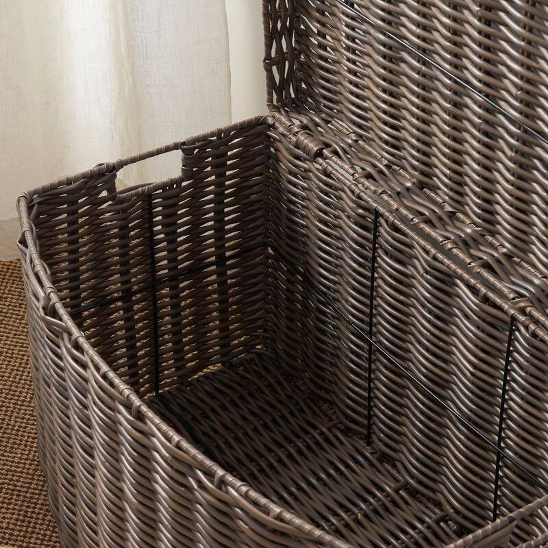 Joseph Rectangular Curve Resin Woven Wicker Trunk with Handles - 24" x 14" x 15" - Chocolate Brown