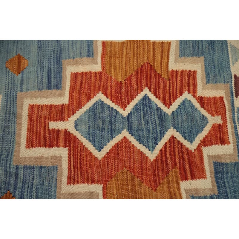 Hand Woven Oriental 100% Wool Carpet Southwestern Tribal Navy Blue & Blues Kilim Area Rug - 8' 2'' X 4' 11''