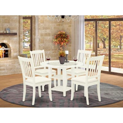 HomeStock 5-Pc Linen White Finish Solid Wood Top - Round Dining Room Set with Dropleaf - Seats 4