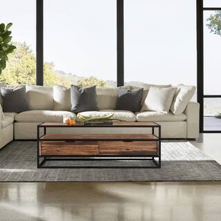 Ludgate 50" Modern Farmhouse Solid Acacia Wood 2 Drawer Coffee Table