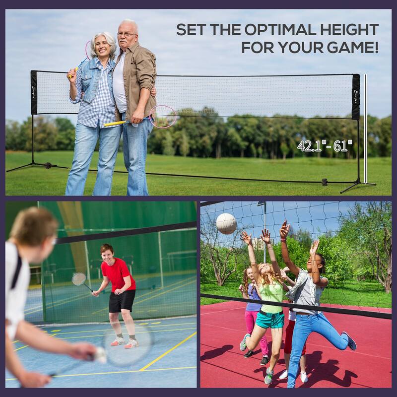 Soozier 17ft Portable All-in-One Badminton Set, Pickleball and Volleyball Net, Height Adjustable Outdoor Sports Set