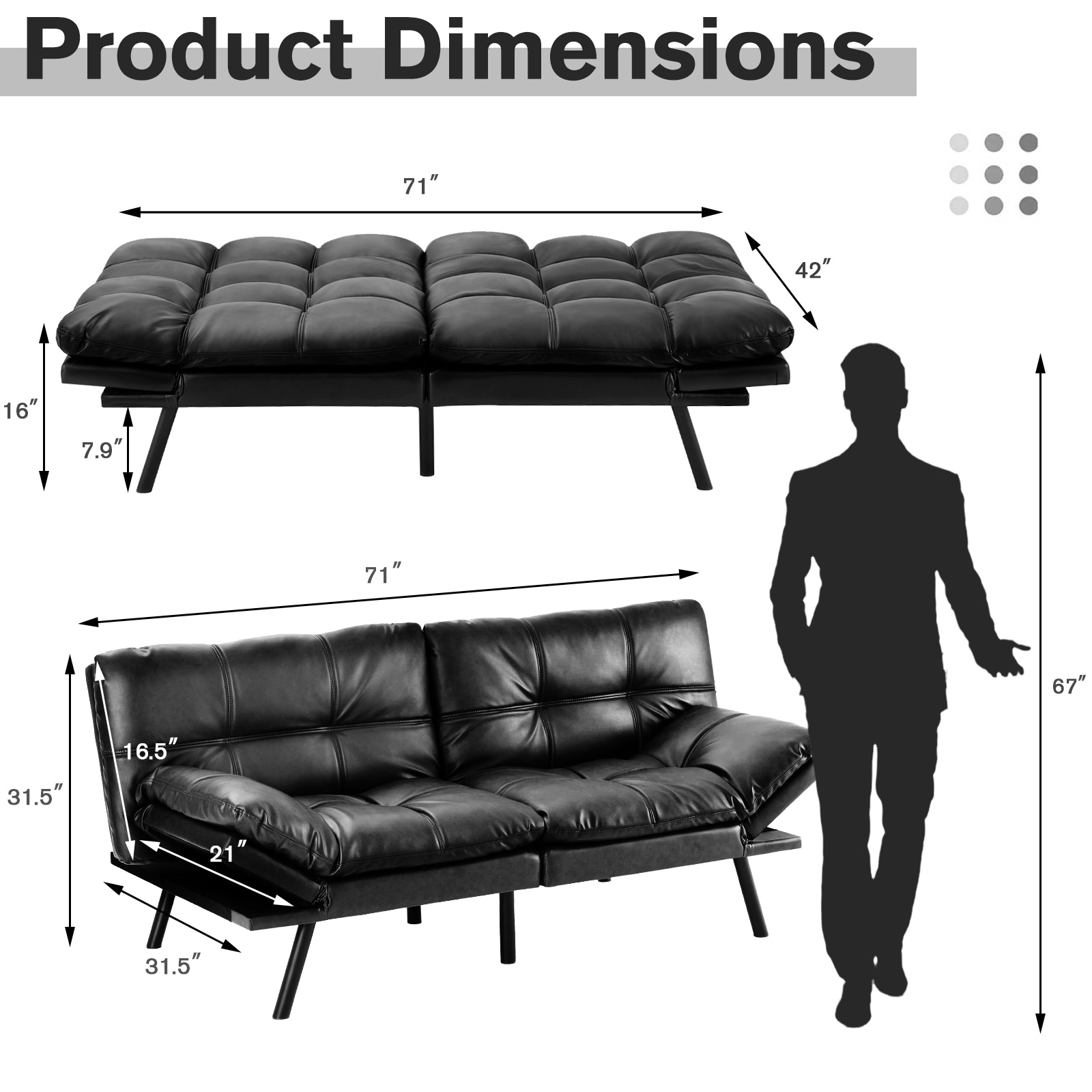 Futon Sofa Bed - Sleeper Convertible Futon Couch, Memory Foam