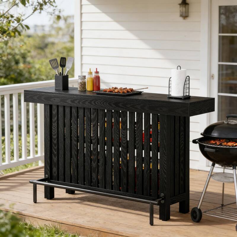 Modern Dining Table with Storage, Coffee Table with 2-Tier Shelves, Home Bar Table & Entertaining Table - Black