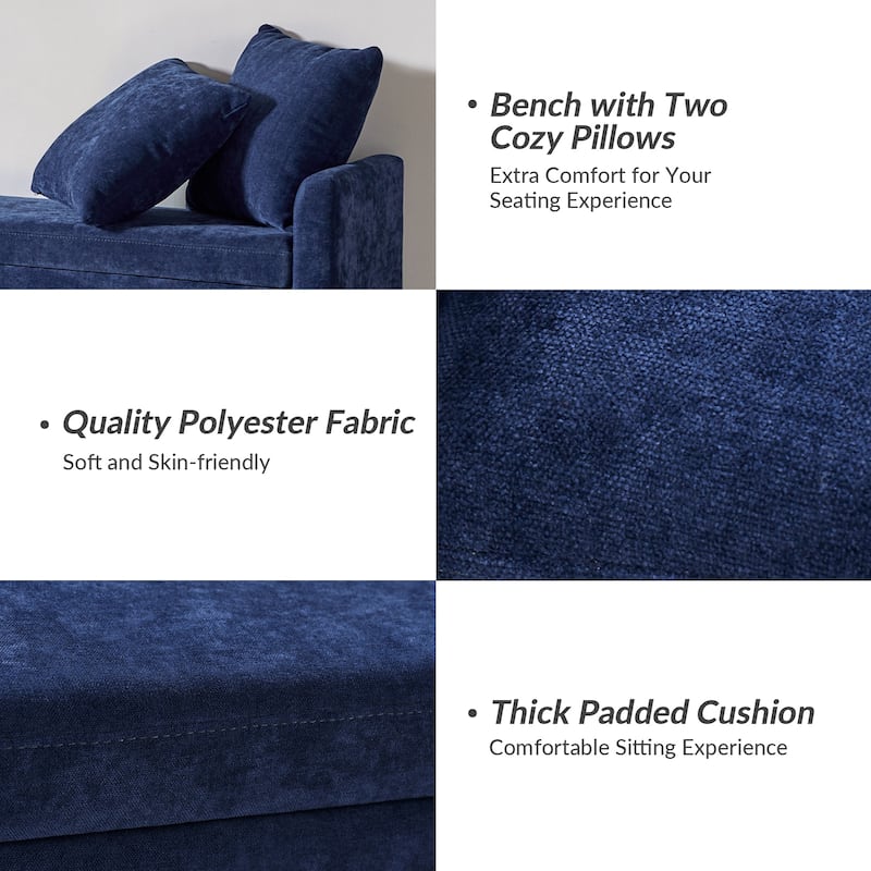 Franco Modern Upholstered Storage Bench with Two Throw Pillows