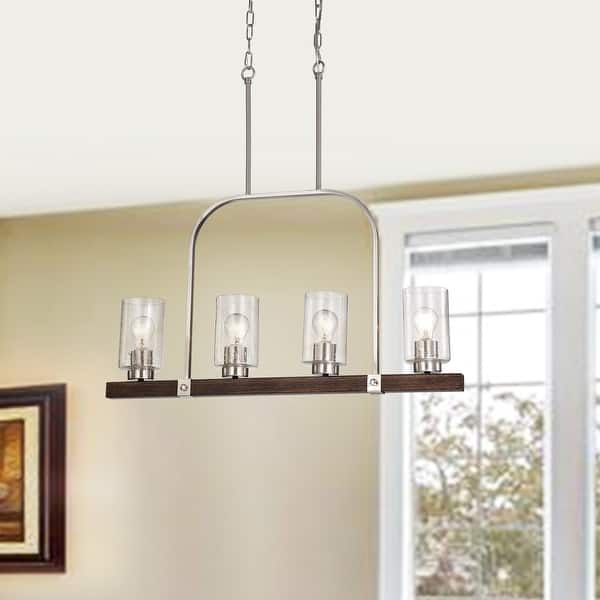 Brushed Nickel and Wood 4-Light Linear Island Lighting with ...