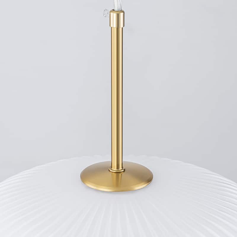 Rennnsan 1-Light Brass Ribbed Opal Glass Pendant for Dining Room - 1 Light