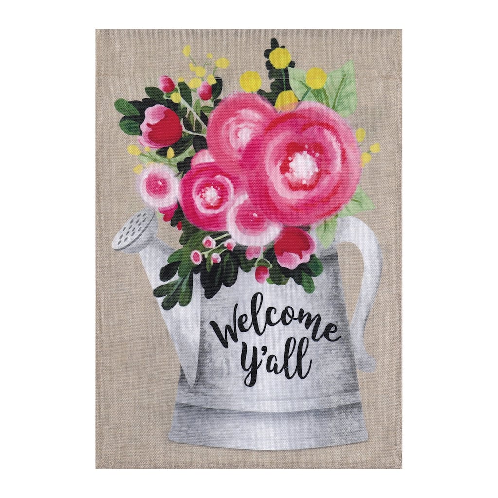 (Meadow Creek)Welcom Y'all Floral Can, House Burlap