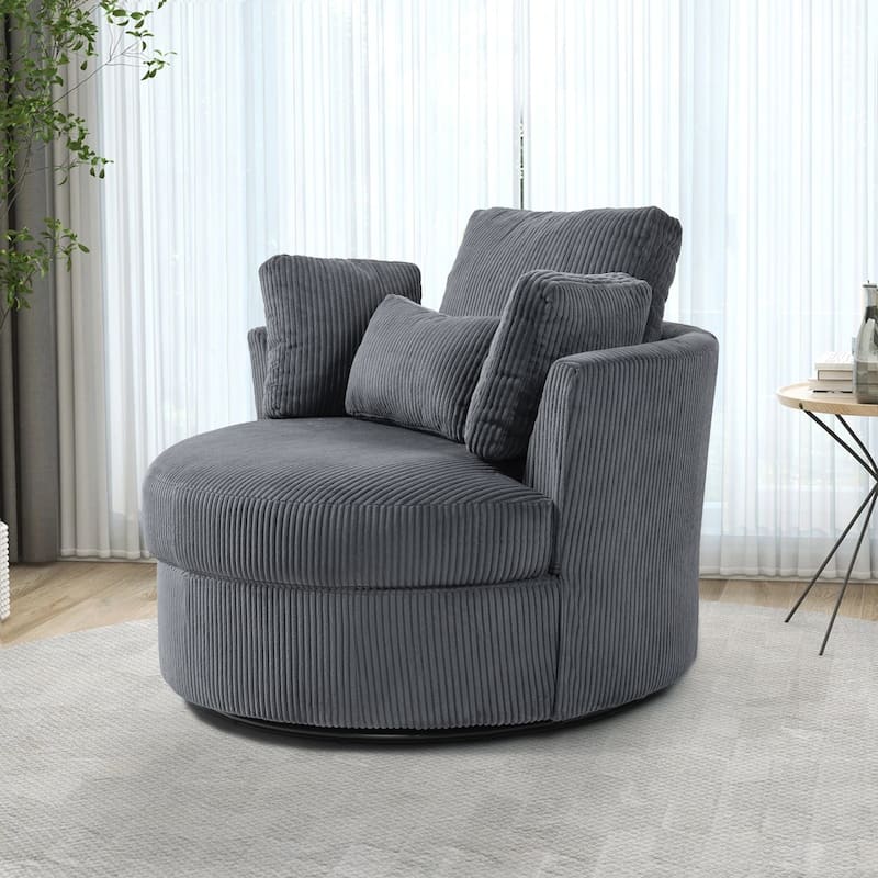 Indoor Corduroy Swivel Chair with Pillows