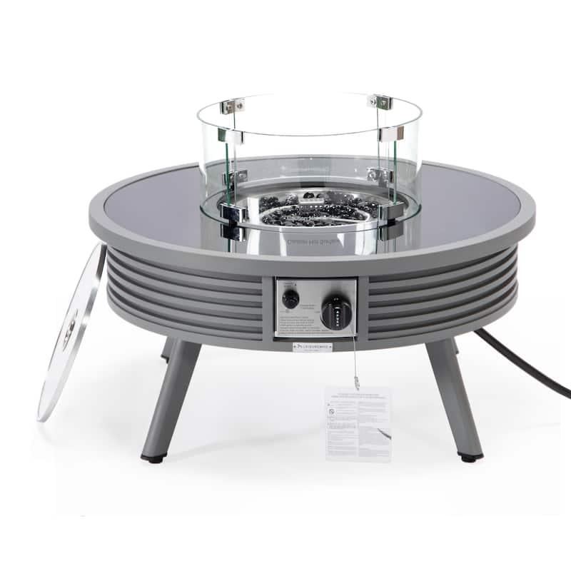 Walbrooke Modern Round Aluminum Frame Fire Pit Table with Powder-Coated Finish, CSA-Certified, and Tempered Glass - 29