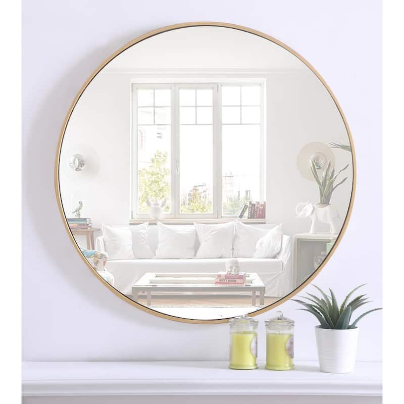 Carson Carrington Labbemala Metal Frame Round Mirror - 32" Diameter - Brass