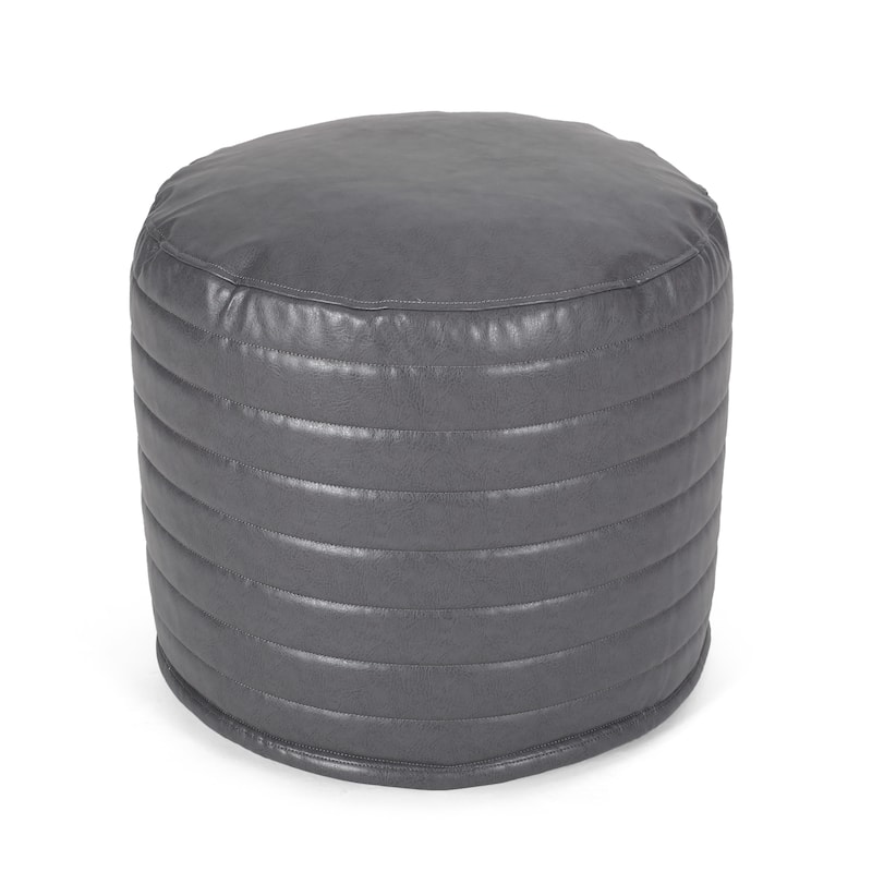 Baddow Contemporary Faux Leather Channel Stitch Pouf by Christopher Knight Home