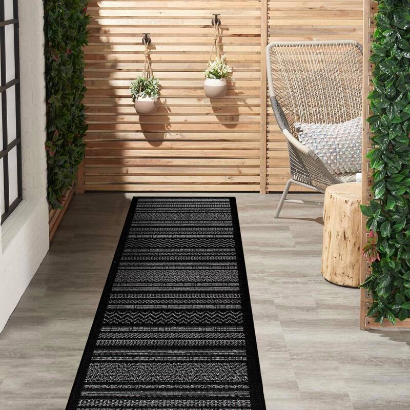 Contemporary Bohemain Stripes Indoor/Outdoor Flatweave Waterproof Backyard Patio Area Rug