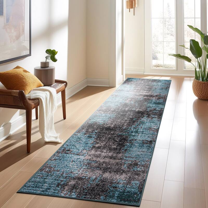 World Rug Gallery Abstract Design Distressed Blue Area Rug