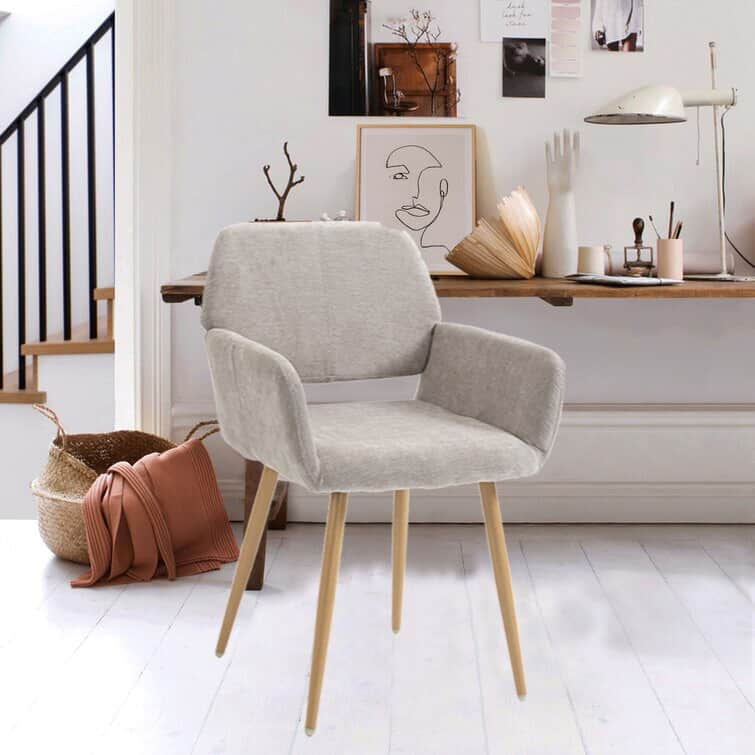 Upholstered Desk Chair No Wheels - Beige