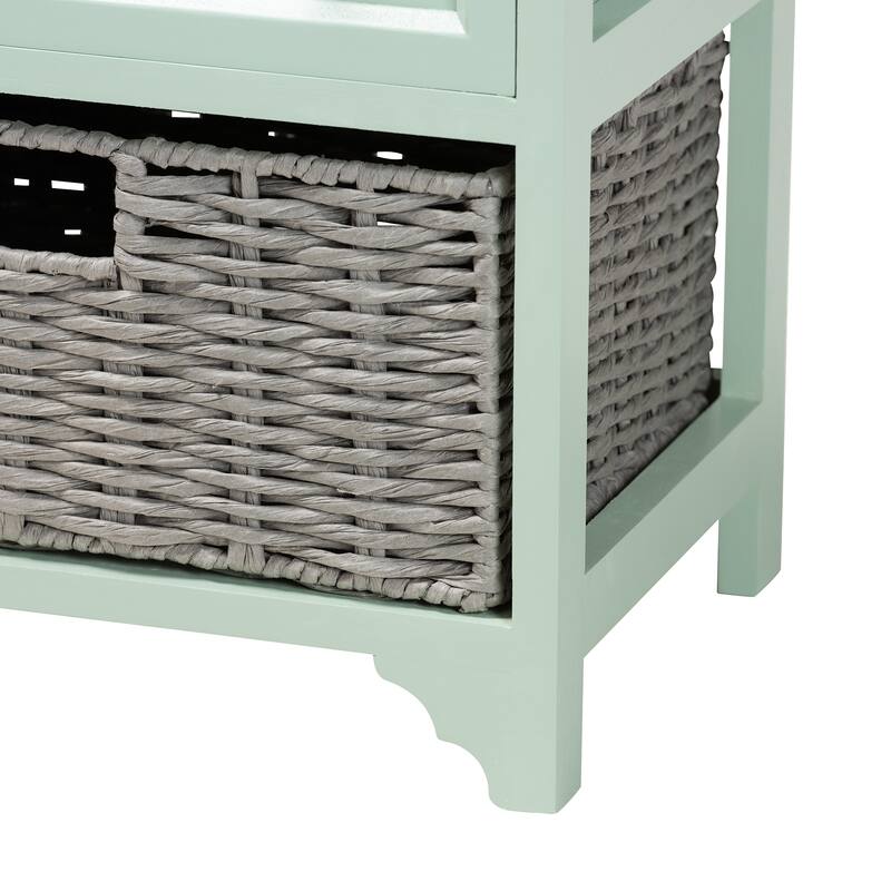 Valtina Modern and Contemporary Two-Tone Oak Brown and Mint Green Finished Wood 3-Drawer Storage Unit with Baskets