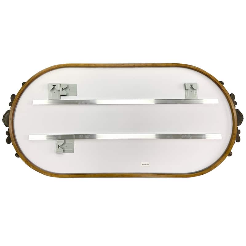 Long Oval Antique Wall Mirror Baroque Vanity Bathroom Mirror with Embossed Pattern