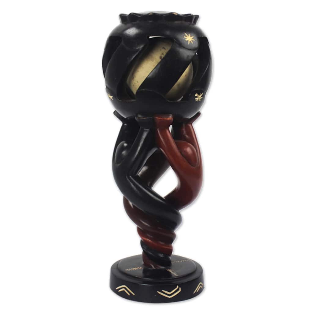 Novica Handmade Mysterious Globe Wood Sculpture