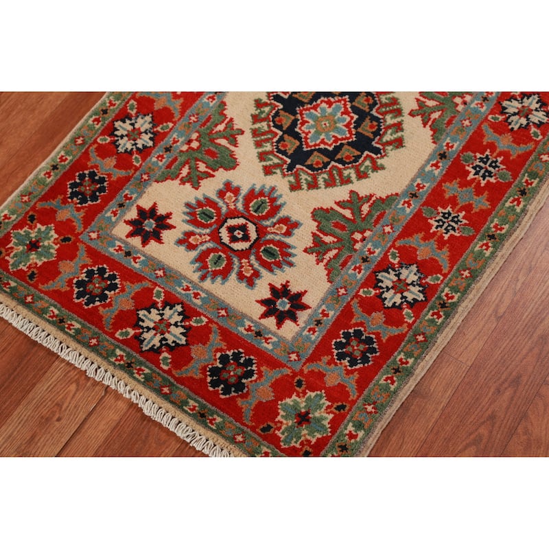 Traditional Beige Kazak Oriental Rug Handmade Wool Carpet - 2'0"x 3'0"