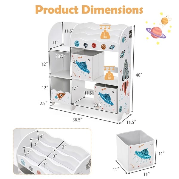 Kids Toy and Book Organizer Wooden Storage Cabinet w/ Storage Bins
