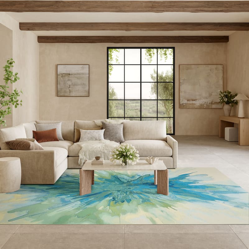 Nourison Color Splash Indoor/Outdoor Blue Abstract Area Rug
